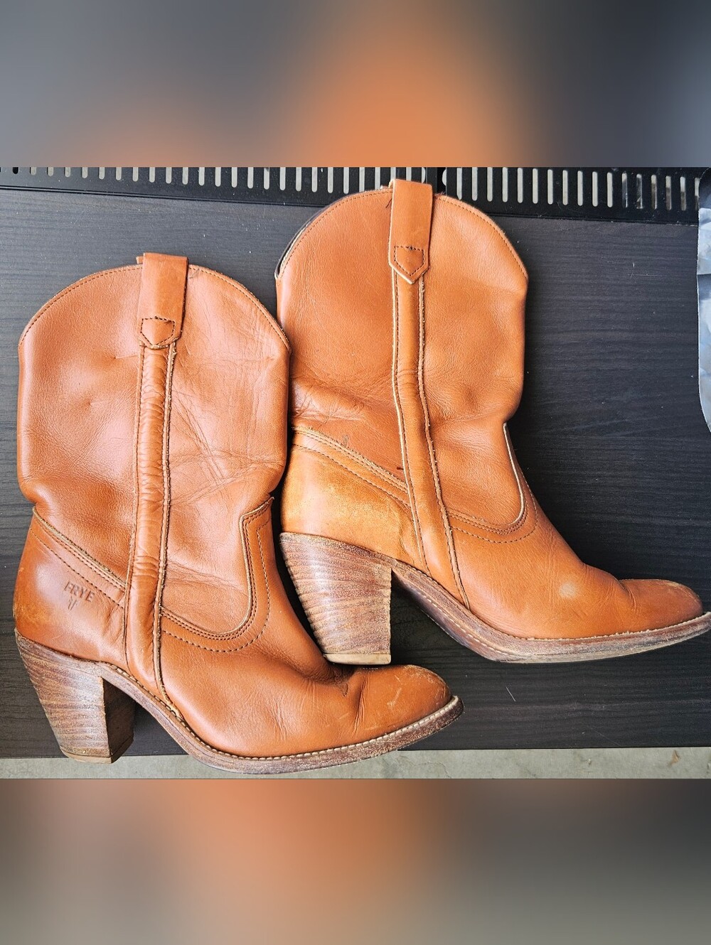 Frye Vintage 1980s Cognac Leather Western Heel Boots